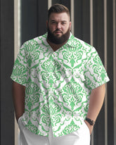 Vintage Palace Style Pattern Printed Short Sleeve Shirt Trousers Suit Men's Plus Size